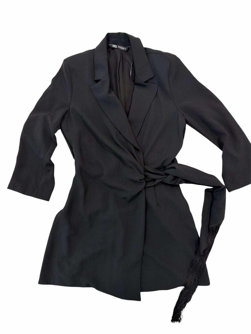 Zara Black Draped Wrap Blazer with Waist Tie
